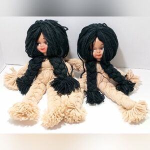 Vintage Handmade Native American Yarn Doll Set of 2 1960s 1970s Tribal Ethnic